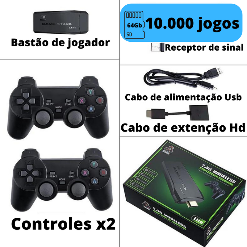 Vídeo Game Stick com 2 Controles Sem Fio e mais de 10.000 jogos!!