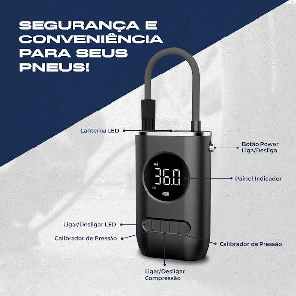 Compressor de ar digital inteligente sem fio com detector de pressão dos pneus para carro, bicicleta, motocicleta.